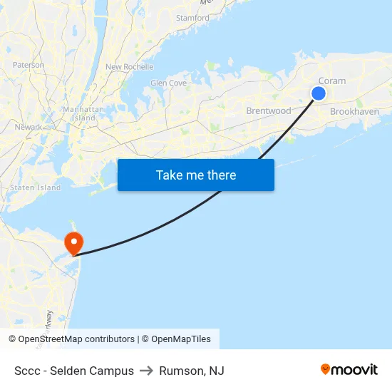 Sccc - Selden Campus to Rumson, NJ map