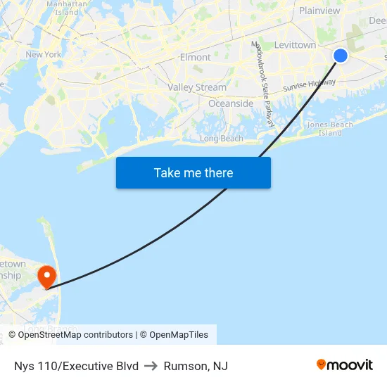 Nys 110/Executive Blvd to Rumson, NJ map