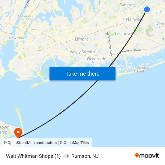 Walt Whitman Shops (1) to Rumson, NJ map