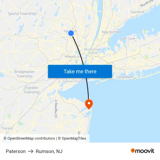 Paterson to Rumson, NJ map