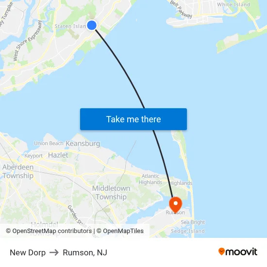 New Dorp to Rumson, NJ map