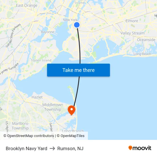 Brooklyn Navy Yard to Rumson, NJ map