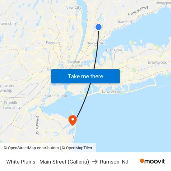 White Plains - Main Street (Galleria) to Rumson, NJ map