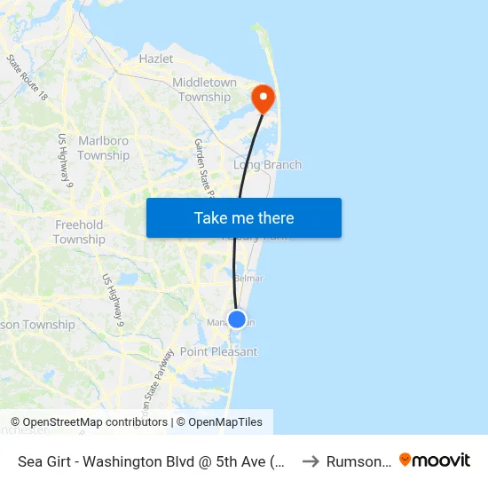 Sea Girt - Washington Blvd @ 5th Ave (Northbound) to Rumson, NJ map