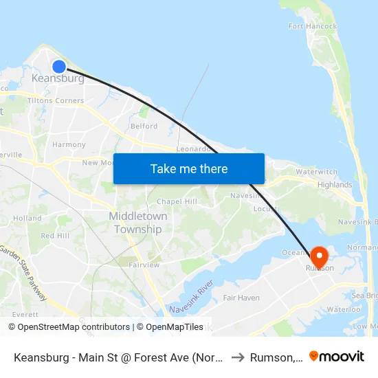 Keansburg -  Main St @ Forest Ave (Northbound) to Rumson, NJ map