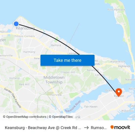 Keansburg -  Beachway Ave @ Creek Rd (Northbound) to Rumson, NJ map