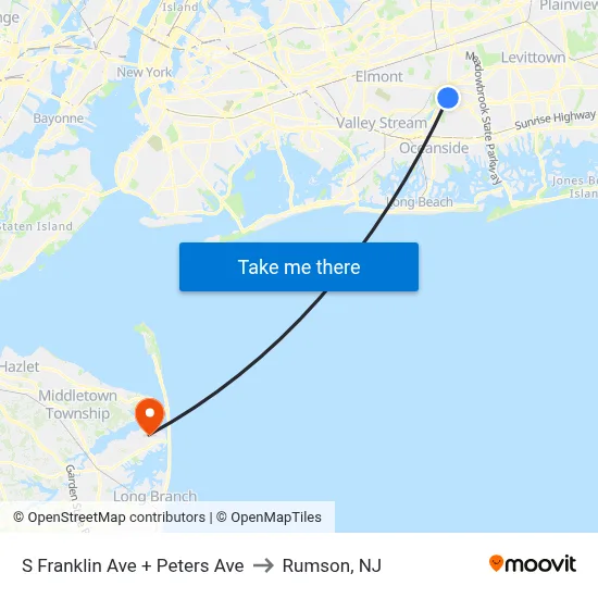 S Franklin Ave + Peters Ave to Rumson, NJ map