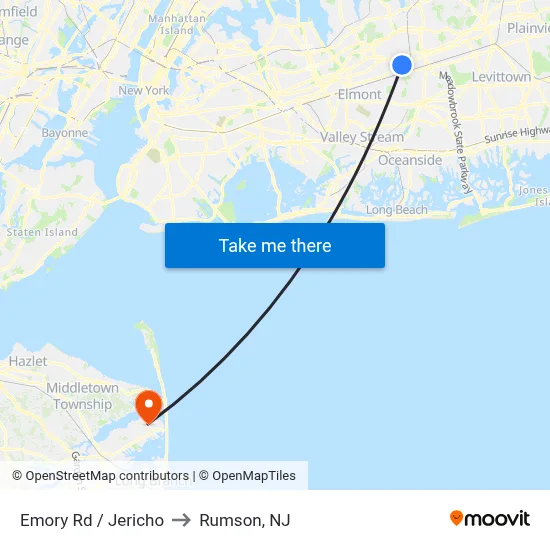 Emory Rd / Jericho to Rumson, NJ map