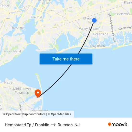 Hempstead Tp / Franklin to Rumson, NJ map
