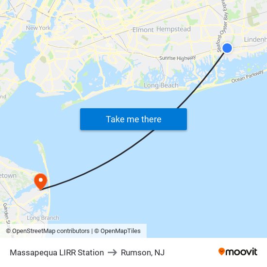 Massapequa LIRR Station to Rumson, NJ map