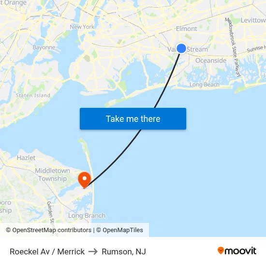 Roeckel Av / Merrick to Rumson, NJ map