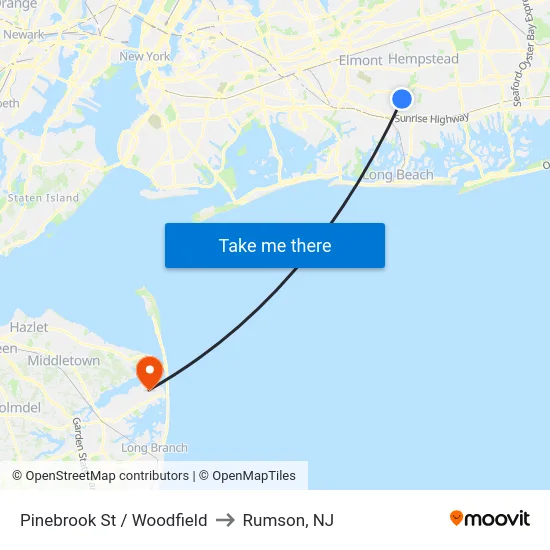 Pinebrook St / Woodfield to Rumson, NJ map
