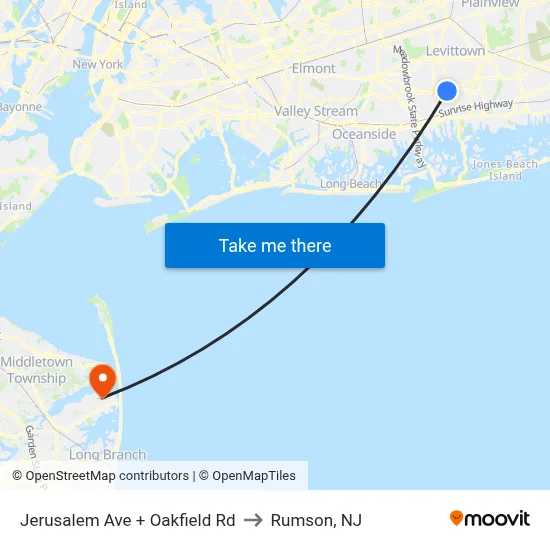 Jerusalem Ave + Oakfield Rd to Rumson, NJ map
