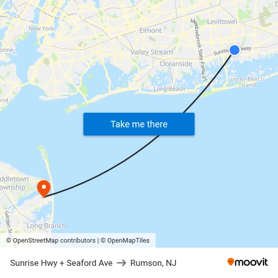 Sunrise Hwy + Seaford Ave to Rumson, NJ map