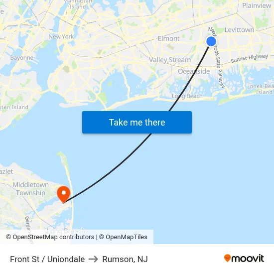 Front St / Uniondale to Rumson, NJ map