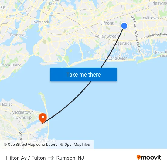 Hilton Av / Fulton to Rumson, NJ map