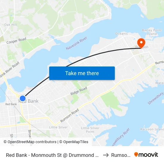 Red Bank - Monmouth St @ Drummond Pl (Southbound) to Rumson, NJ map