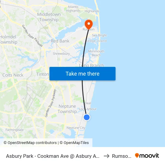 Asbury Park - Cookman Ave @ Asbury Ave (Southbound) to Rumson, NJ map