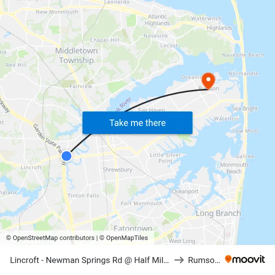 Lincroft - Newman Springs Rd @ Half Mile Rd (Northbound) to Rumson, NJ map