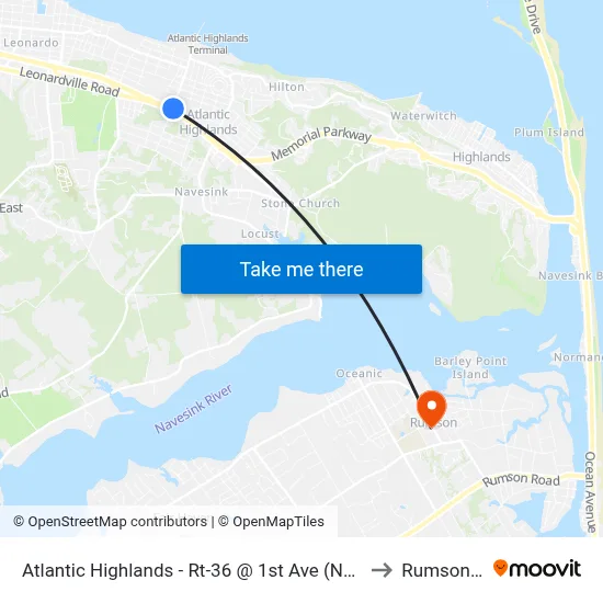 Atlantic Highlands - Rt-36 @ 1st Ave (Northbound) to Rumson, NJ map
