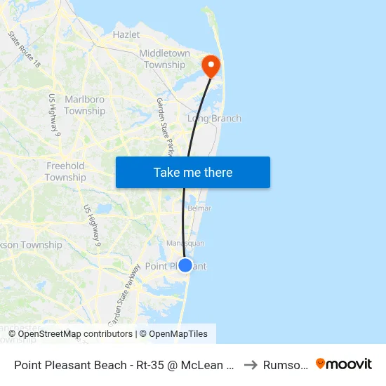 Point Pleasant Beach - Rt-35 @ McLean Ave (Northbound) to Rumson, NJ map