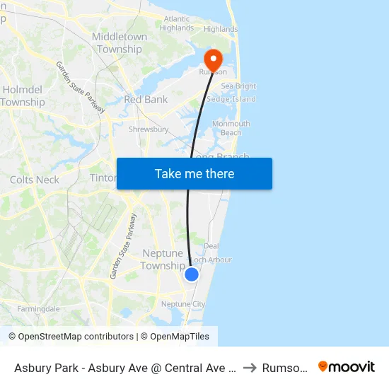 Asbury Park - Asbury Ave @ Central Ave (Northbound) to Rumson, NJ map