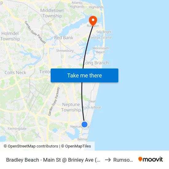 Bradley Beach - Main St @ Brinley Ave (Southbound) to Rumson, NJ map
