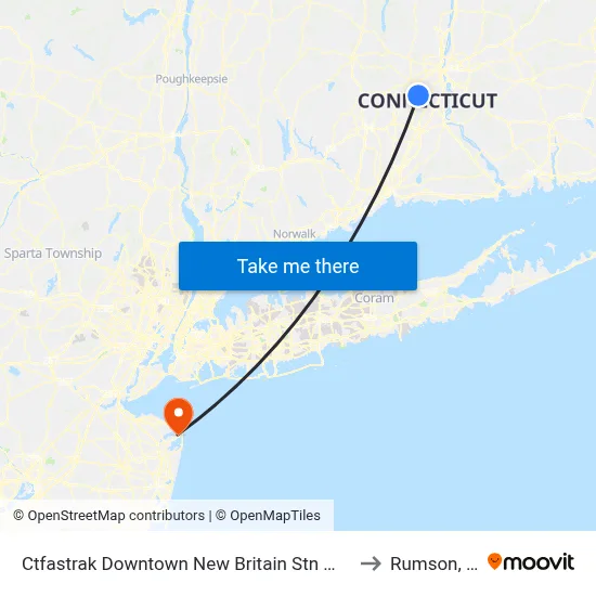 Ctfastrak Downtown New Britain Stn @ Bay B to Rumson, NJ map