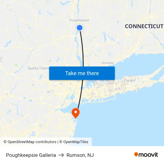 Poughkeepsie Galleria to Rumson, NJ map