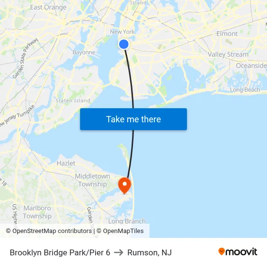Brooklyn Bridge Park/Pier 6 to Rumson, NJ map