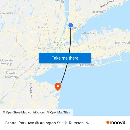 Central Park Ave @ Arlington St to Rumson, NJ map