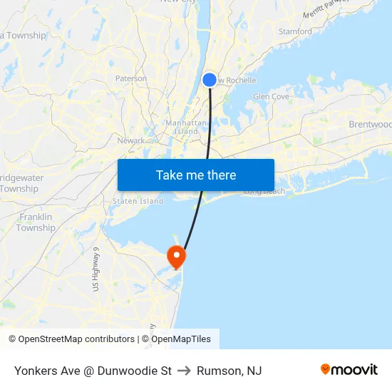 Yonkers Ave @ Dunwoodie St to Rumson, NJ map