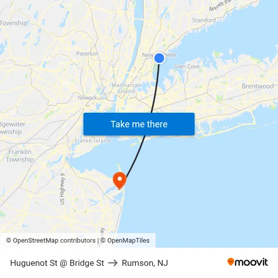 Huguenot St @ Bridge St to Rumson, NJ map