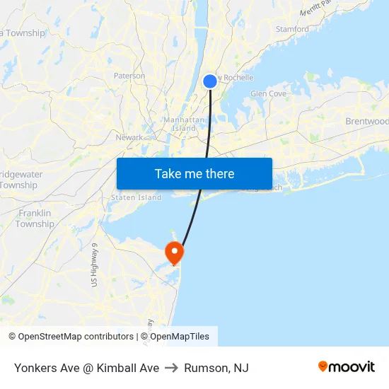Yonkers Ave @ Kimball Ave to Rumson, NJ map