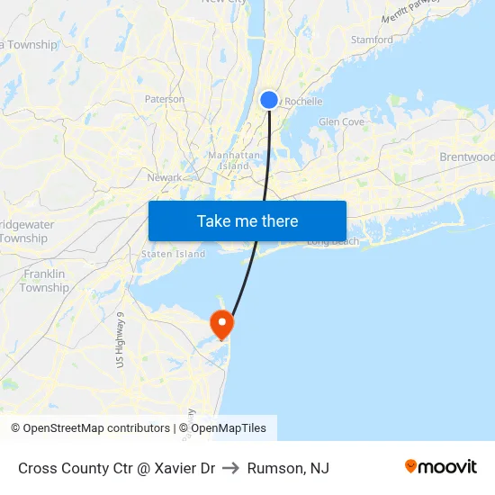 Cross County Ctr @ Xavier Dr to Rumson, NJ map