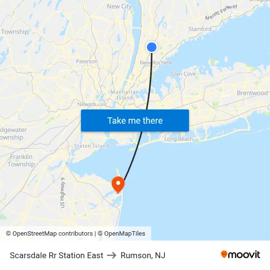 Scarsdale Rr Station East to Rumson, NJ map