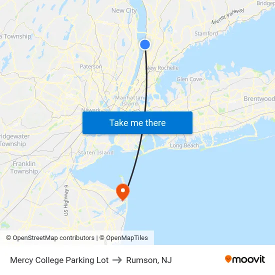 Mercy College Parking Lot to Rumson, NJ map