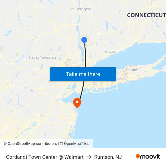 Cortlandt Town Center @ Walmart to Rumson, NJ map