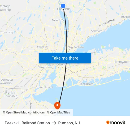 Peekskill Railroad Station to Rumson, NJ map
