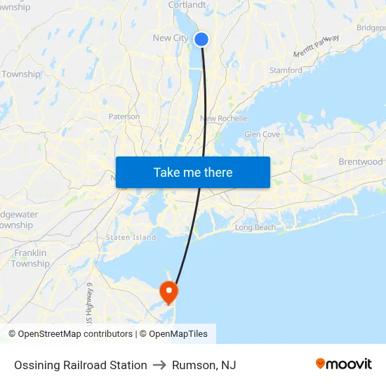 Ossining Railroad Station to Rumson, NJ map