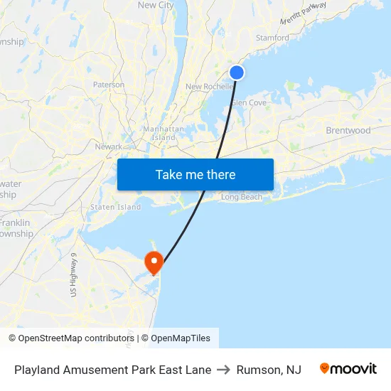 Playland Amusement Park East Lane to Rumson, NJ map