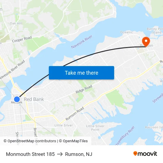 Monmouth Street 185 to Rumson, NJ map