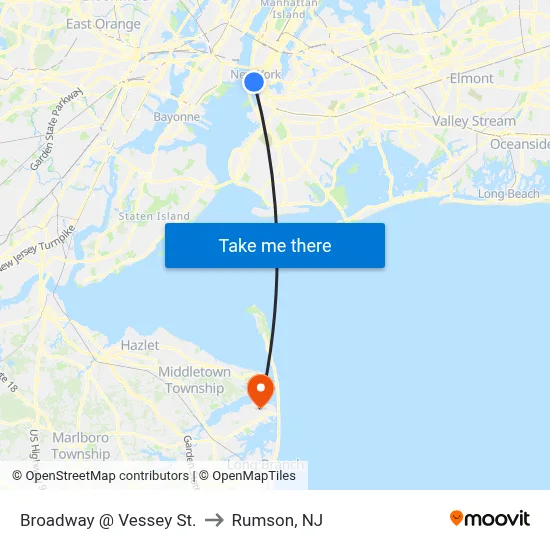 Broadway @ Vessey St. to Rumson, NJ map