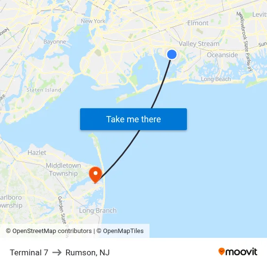 Terminal 7 to Rumson, NJ map