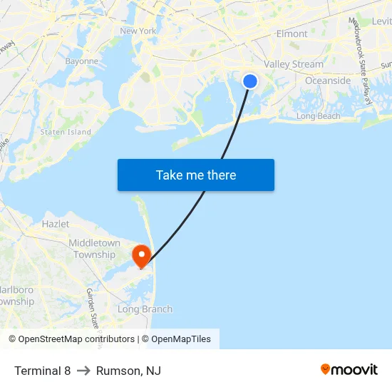 Terminal 8 to Rumson, NJ map