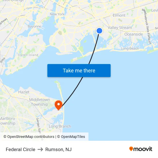 Federal Circle to Rumson, NJ map