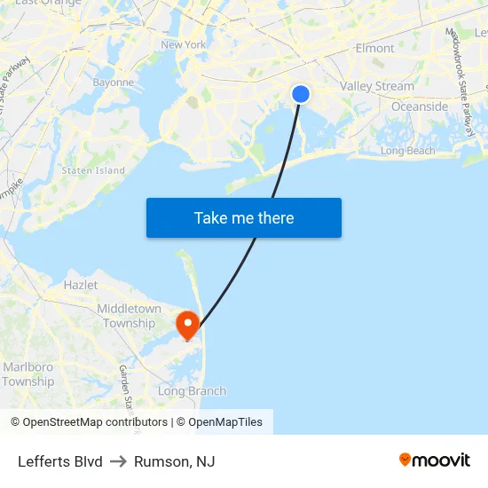 Lefferts Blvd to Rumson, NJ map
