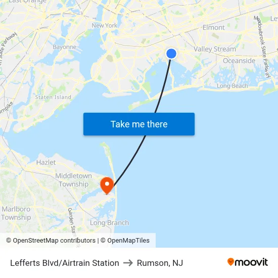 Lefferts Blvd/Airtrain Station to Rumson, NJ map