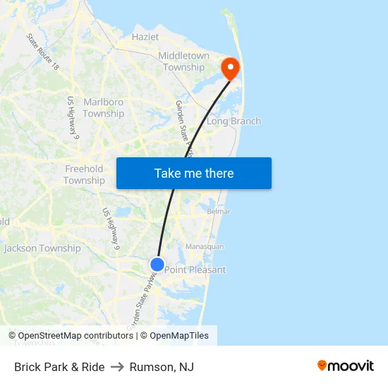Brick Park & Ride to Rumson, NJ map