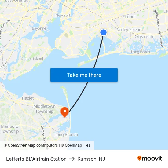 Lefferts Bl/Airtrain Station to Rumson, NJ map